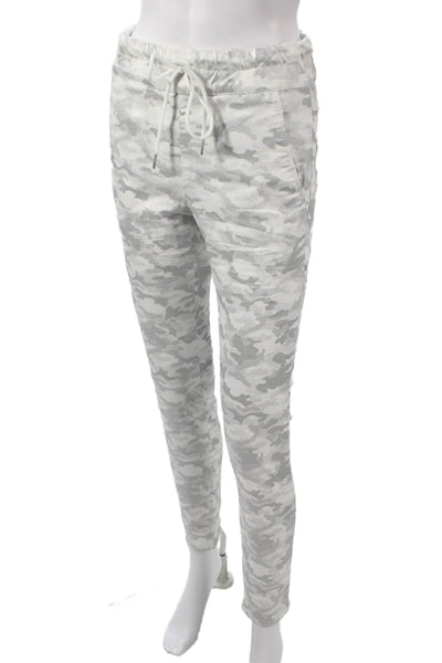 Flog Womens Jogger Pants White Cotton Camo Drawstring Size 25