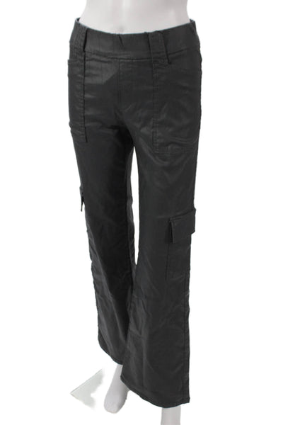Flog Womens Cargo Pants Black Cotton Button Inseam 30 Size 25
