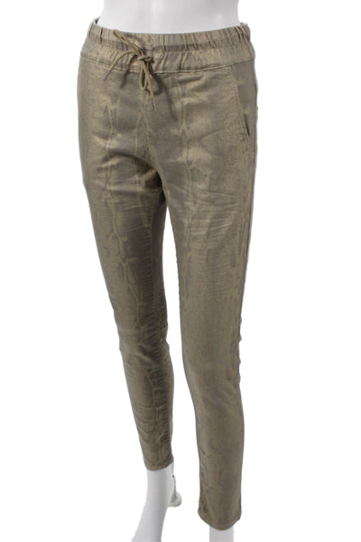 Flog Womens Beige Animal Print Cotton Jogger Pants Drawstring Size 25
