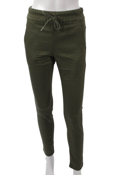 Flog Womens Jogger Pants Green Cotton Drawstring Solid Size 25