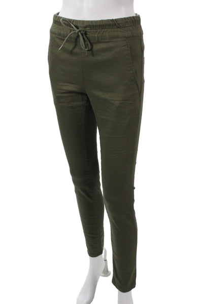 Flog Womens Jogger Pants Green Cotton Drawstring Solid Size 25