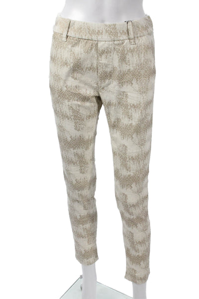 Flog Women Ankle Pants Beige Cotton Geometric Button Size 25