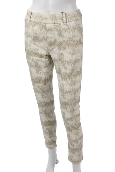 Flog Women Ankle Pants Beige Cotton Geometric Button Size 25