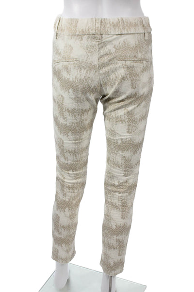Flog Women Ankle Pants Beige Cotton Geometric Button Size 25