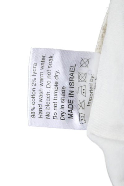 Flog Women Ankle Pants Beige Cotton Geometric Button Size 25
