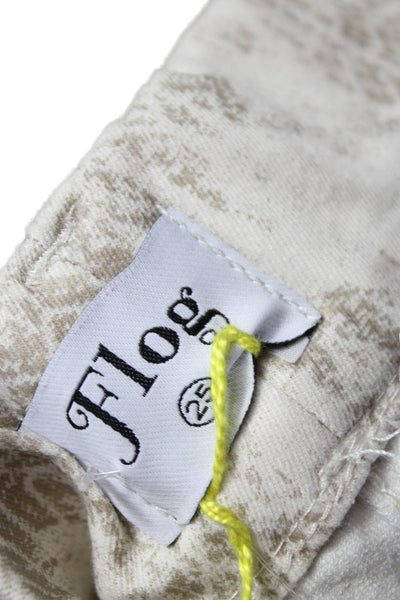 Flog Women Ankle Pants Beige Cotton Geometric Button Size 25