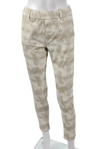 Flog Womens Ankle Pants Beige Cotton Geometric Button Size 25