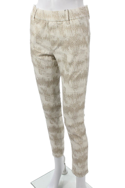 Flog Womens Ankle Pants Beige Cotton Geometric Button Size 25