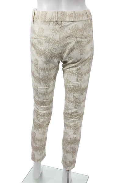 Flog Womens Ankle Pants Beige Cotton Geometric Button Size 25