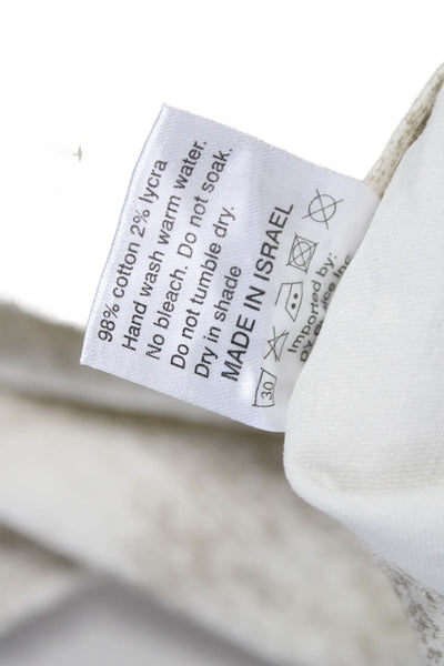 Flog Womens Ankle Pants Beige Cotton Geometric Button Size 25