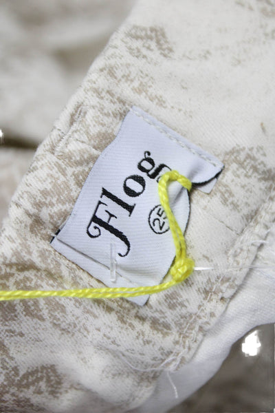 Flog Womens Ankle Pants Beige Cotton Geometric Button Size 25