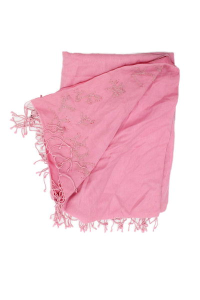 J. Mclaughlin Women's Fringe Hem Beaded Scarf Pink Size 68" X 21"