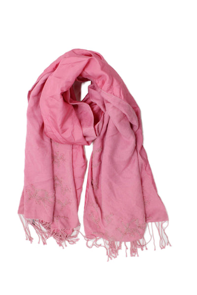 J. Mclaughlin Women's Fringe Hem Beaded Scarf Pink Size 68" X 21"