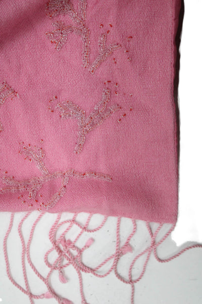 J. Mclaughlin Women's Fringe Hem Beaded Scarf Pink Size 68" X 21"