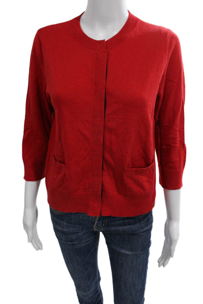 Moth Women Red Cotton Blend Crew Neck 3/4 Sleeve Cardigan Size M
