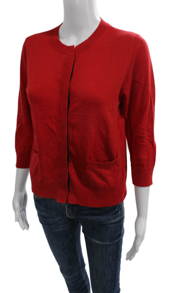 Moth Women Red Cotton Blend Crew Neck 3/4 Sleeve Cardigan Size M