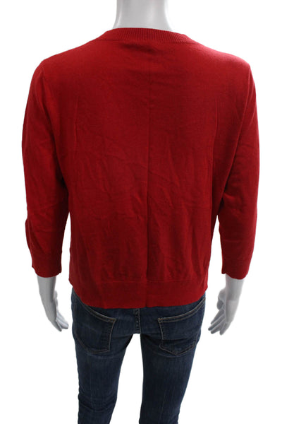 Moth Women Red Cotton Blend Crew Neck 3/4 Sleeve Cardigan Size M