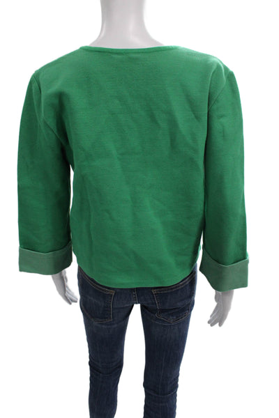 Moth Womens Floral Crew Neck Pullover Sweater Green 3/4 Sleeve Size M