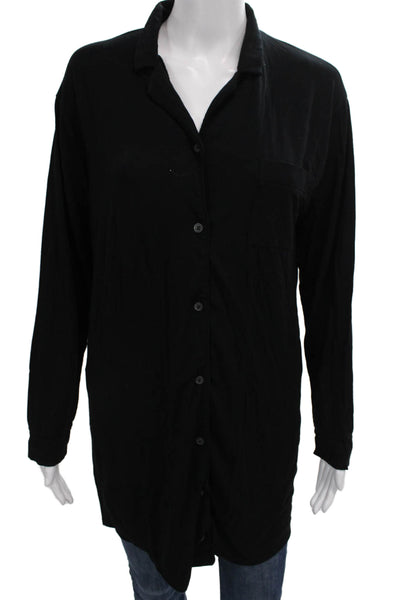 Naadam Womens Tunic Button-Up Collared Long Sleeve Modal Black Size S
