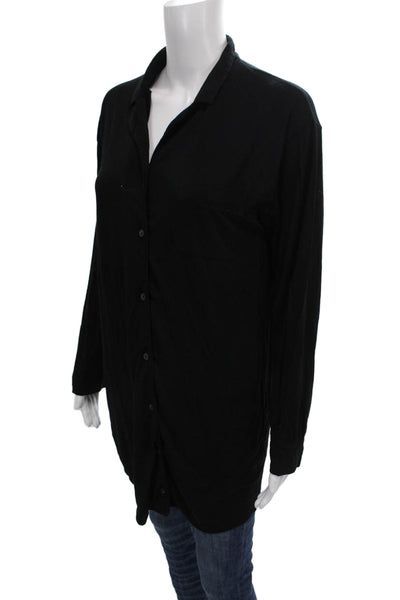Naadam Womens Tunic Button-Up Collared Long Sleeve Modal Black Size S