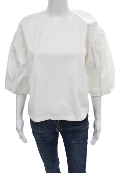 TRF Zara Womens Basic Blouse White Cotton 3/4 Sleeve Size S