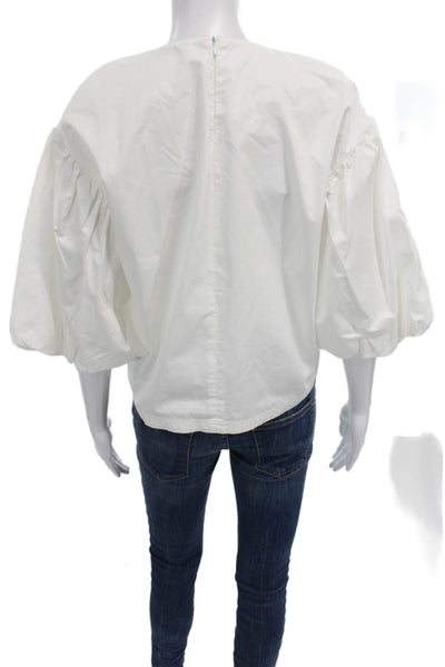 TRF Zara Womens Basic Blouse White Cotton 3/4 Sleeve Size S