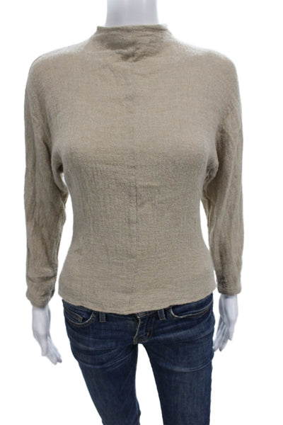Massimo Dutti Women Basic Mock Neck Long Sleeve Viscose Blouse Beige Size S