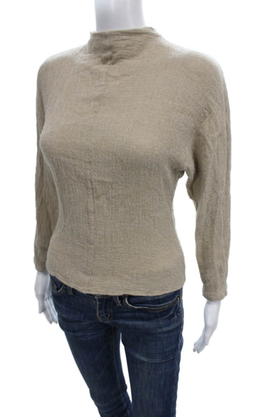 Massimo Dutti Women Basic Mock Neck Long Sleeve Viscose Blouse Beige Size S