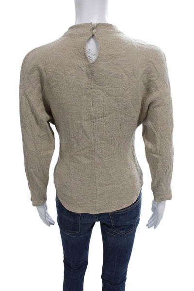 Massimo Dutti Women Basic Mock Neck Long Sleeve Viscose Blouse Beige Size S