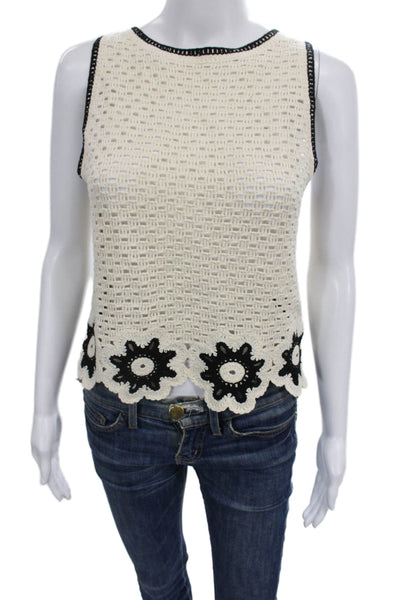 MNG Women Basic Sleeveless Floral Cotton Tank Round Neck Pullover Size S