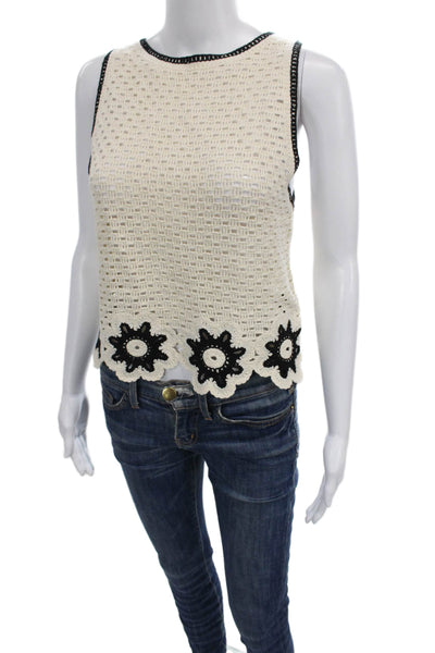 MNG Women Basic Sleeveless Floral Cotton Tank Round Neck Pullover Size S