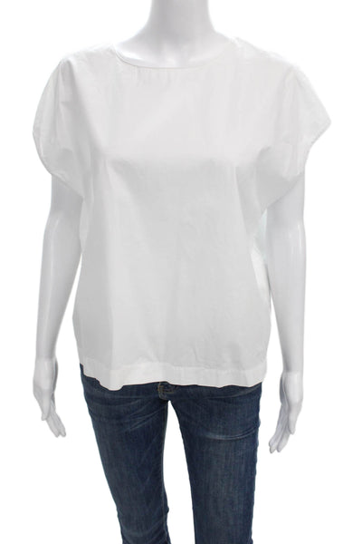 Massimo Dutti Women White Cotton Round Neck Sleeveless Basic Blouse Size S