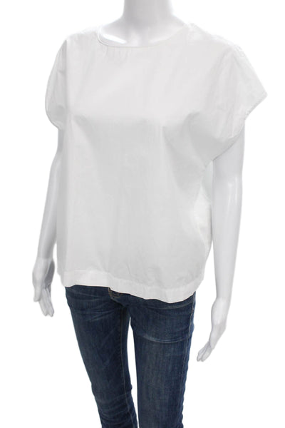 Massimo Dutti Women White Cotton Round Neck Sleeveless Basic Blouse Size S
