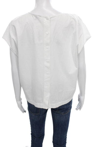 Massimo Dutti Women White Cotton Round Neck Sleeveless Basic Blouse Size S