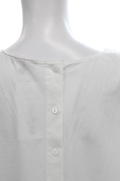 Massimo Dutti Women White Cotton Round Neck Sleeveless Basic Blouse Size S