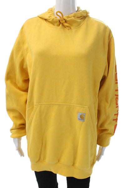Carhartt Mens Yellow Pullover Hoodie Cotton Blend Crew Neck Drawstring Size M