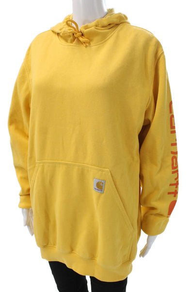 Carhartt Mens Yellow Pullover Hoodie Cotton Blend Crew Neck Drawstring Size M