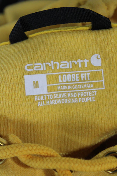 Carhartt Mens Yellow Pullover Hoodie Cotton Blend Crew Neck Drawstring Size M