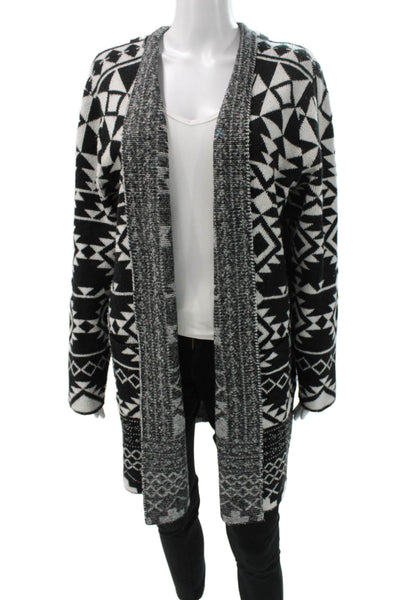 Frye Womens Bohemian Geometric V-Neck Cardigan Sweater Black Size L