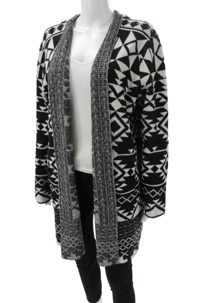 Frye Womens Bohemian Geometric V-Neck Cardigan Sweater Black Size L
