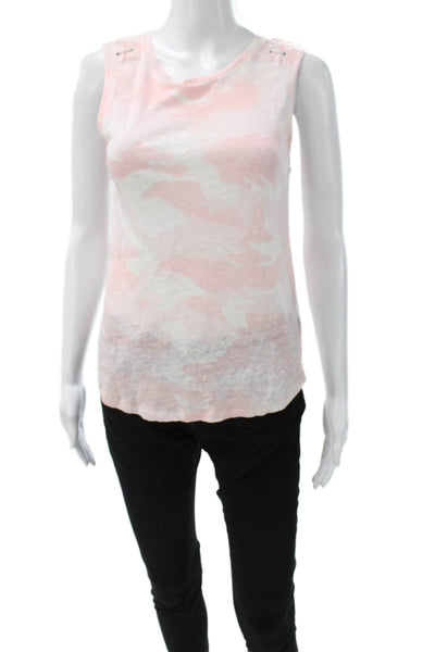 Generation Love Womens Linen Camouflage Sleeveless Lace Up Tank Pink Size S