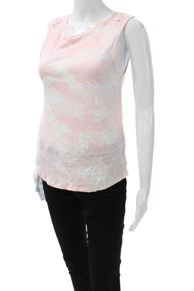 Generation Love Womens Linen Camouflage Sleeveless Lace Up Tank Pink Size S