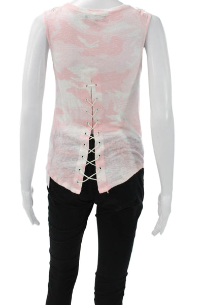 Generation Love Womens Linen Camouflage Sleeveless Lace Up Tank Pink Size S