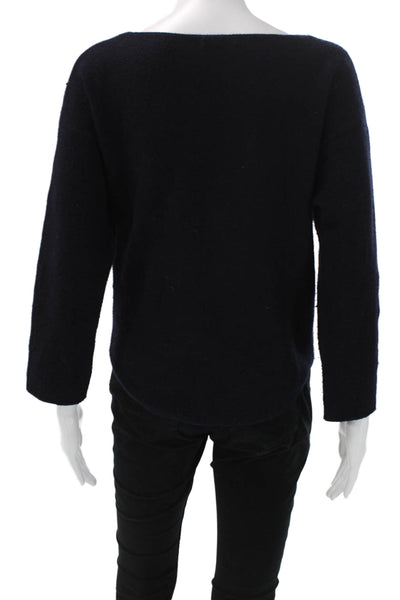 Vince Women Petite Pullover Sweater Wool Boat Neck Long Sleeve Blue Size XS