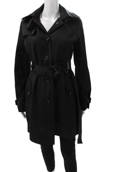 Michael Michael Kors Women Trench Coat Black Cotton Buckle Long Sleeve Size S