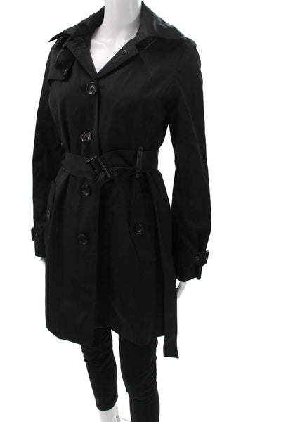 Michael Michael Kors Women Trench Coat Black Cotton Buckle Long Sleeve Size S