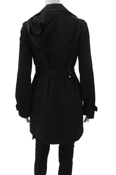 Michael Michael Kors Women Trench Coat Black Cotton Buckle Long Sleeve Size S
