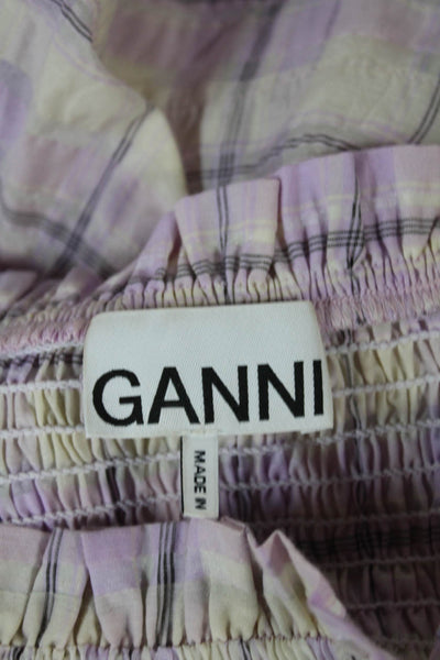 Ganni Womens Multicolor Plaid Square Neck Long Sleeve Blouse Size 34