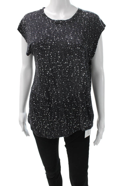 IRO Jeans Womens Polka Dot Linen Crew Neck Sleeveless T-Shirt Black Size XS