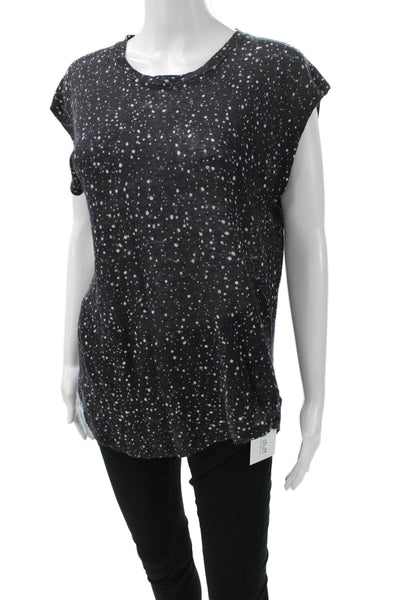 IRO Jeans Womens Polka Dot Linen Crew Neck Sleeveless T-Shirt Black Size XS